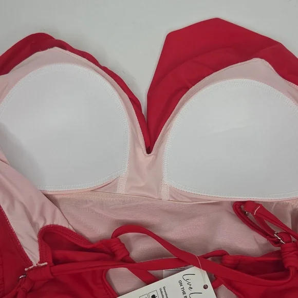 Cupshe Red Ruffled Sweetheart Neckline Long Torso One Piece Swimsuit Size LT - Picture 8 of 12